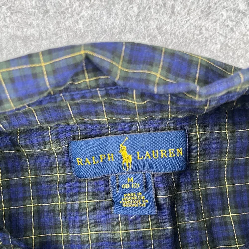 Ralph Lauren Long Sleeve Button Up Shirt Youth Boys Medium Blue Green Plaid